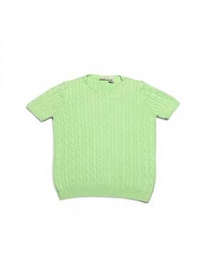 Vintage Cherokee Light Green Cotton Cable Knit Short Sleeve Knit Sweater Top L